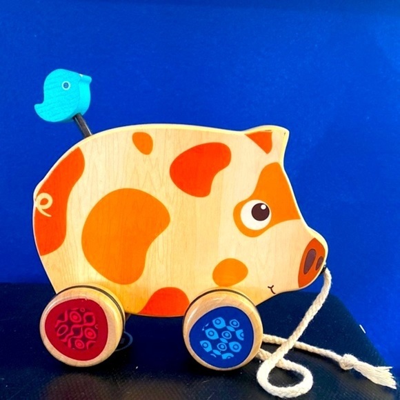 Children’s MyBToys-Pull Along Happy Go Piggy Wooden Pig Toy - Picture 1 of 5
